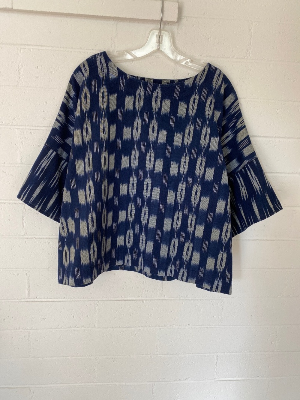 J. Jill Navy and White Patterned Boatneck Blouse